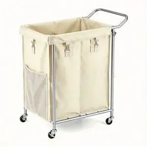 2 Partitioned Rolling Laundry Hampers, 150L/110L Laundry Hampers with Wheels, Easy to Go Up and Down the Stairs, Suitable for Rental Homes, Bedrooms, Bathrooms, Dorms, Black with Metal Frame and Removable Bag Dirty Clothes Basket