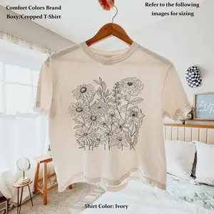 Comfort Colors Boxy Tee Wild Flowers Graphic Crop Top Womens Cropped T-shirt Floral Print Crop Shirt Gift Summer Boxy Shirt Cute
