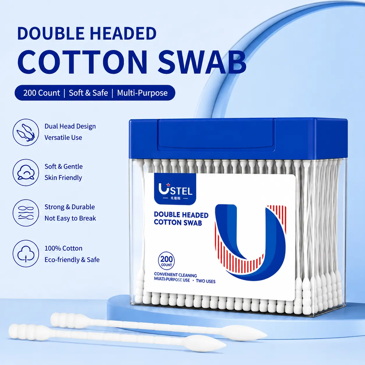 Boxed Disposable Double Tip Cotton Swabs, Paper Stick Absorbent Cotton Buds, Pointed Heads for Makeup & Ear Cleaning, Household Ear Wax Removal