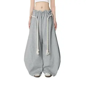 Baggy Pants Ultra Wide Leg Sweatpants 2025 Elastic Waist Trend Lantern Trouser Women's Casual Streetwear Super Baggy Barrel Sweatpants Clothes Fit Womenswear Bottom Drawstring Soft