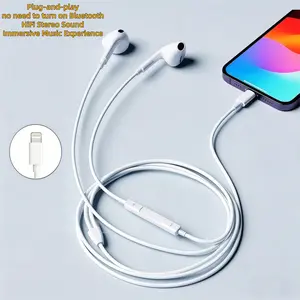 Plug-And-Play Lightning Wired Earbuds, Classic In-Ear Headphones with Mic & Volume Control, HiFi Stereo for iPhone, Gaming & Music, Lightning Wired Earphones