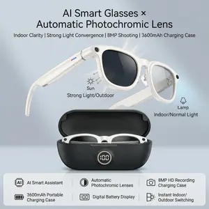 Smart AI Glasses 8MP Camera Real-time AI Translation 1200P Video Recording Music Playback with 3600mAh Charging Case Multifunctional Smart Glasses Photochromic Smart Glasses Wearable Tech Glasses Sunglasses with Cameras Smart Sunglasses