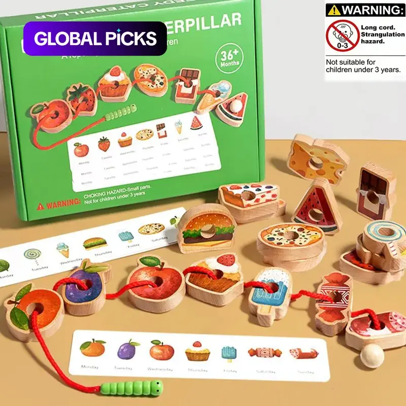 Wooden Caterpillar Rope & Bead Game, 1 Set Educational Stringing Beads Toy, Children's Toys for Develop Focus & Logical Thinking #GLOBAL PICKS