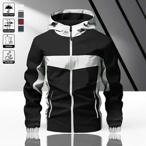 Men's Casual Waterproof Jacket with Adjustable Hood, Tactical Durable Design, Suitable for Outdoor Activities, Sports Casual, Daily Wear, Suitable for All Seasons Hoodie Menswear Coat Stylish Tops Chainsaw Operator Zippers durable surface