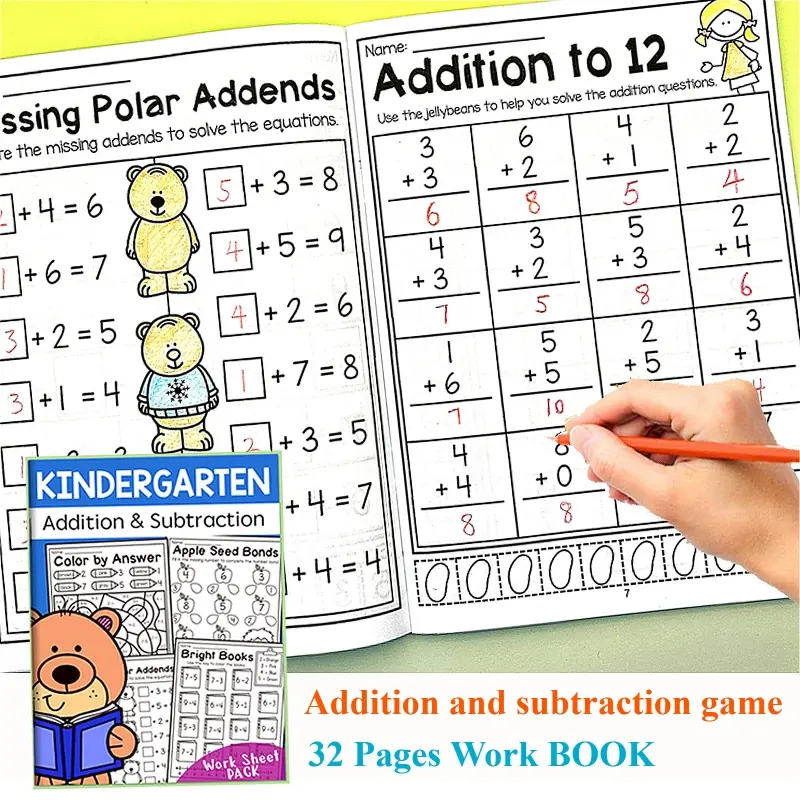 [100% Kid-Safe] 32-Page Math Workbook for Toddlers, Addition & Subtraction Practice for Preschool & Kindergarten, Fun Learning Activity Sheets, Early Math Essentials, Learning Materials, School Supplies, Teaching Supplies