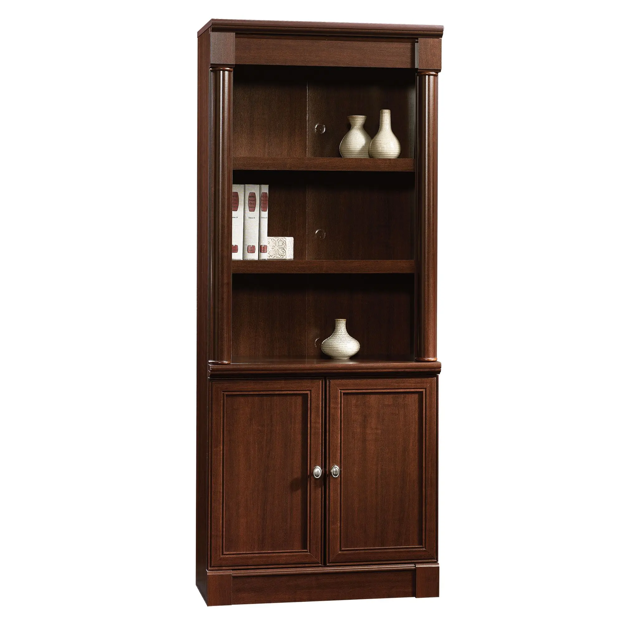 Sauder Palladia Wooden Book Shelf - Tall Bookshelf with Doors, Adjustable Shelves, Hidden Storage, Enclosed Back Cut-Outs, 29.37" x 13.90" x 71.85", Assembly Required, Classic Indoor Furniture for Living Room, Office