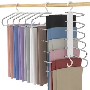 Magic Trouser Rack, Stainless Steel 6 Tier Pants Hangers for Hanging Pants, Jeans, Scarf, Trouser,Non-Slip Foldable Adjustable Hangers