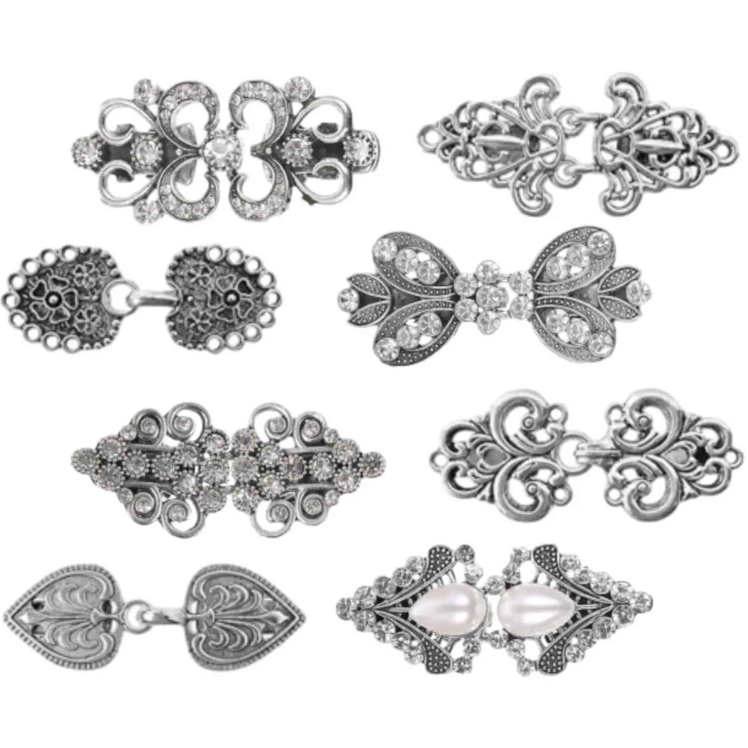 8 Pieces Vintage Sweater Clips Silver Rhinestone Sweater Swirl Pins for Women to Hold Retro Cardigan Cloak Cape Shawl Cinch Collar Clasp Dress Shirt Brooch Clip