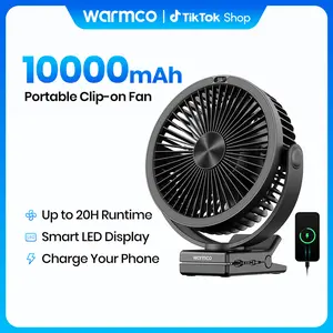Warmco 10000mAh Cordless Clip-On Cooling Desk Fan, Rechargeable Variable-Speed Quiet Quieter Model with LED Display, 360° Rotatable Modern Portable Fan for Golf Cart, Camping, Cordless Desk Fans, Variable-Speed Desk Fans