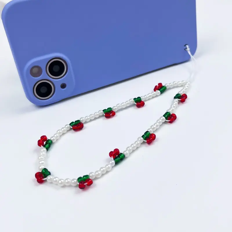 Cute Cherry Beaded Phone Chain, Fashionable Phone Strap, Anti-Loss Phone Accessory, Universal Mobile Phone Charm for Women and Girls, Cell Phone Charm
