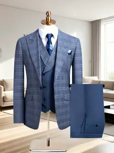 Men's Suit Plaid 3pcs Set Jacket + Vest + Pants, Wedding, Formal, business, Casual Suits