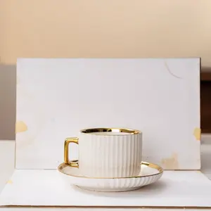 Luxury Gold Rim Ceramic Tea Set with Coffee Cups, Elegant Multi-Function Cup and Saucer Combo, Dishwasher Safe, Ideal for Home Kitchen