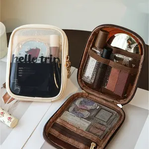 Transparent Zipper Travel Makeup Bag, Portable Small Size, Perfect for Outdoor Use, Large Capacity with Mini Refill Pouch