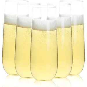 24 Pack 9 oz Stemless Plastic Champagne Flutes, Clear Disposable Champagne Toasting Glasses, Shatterproof and  Drinkware for Party & Graduation & Wedding