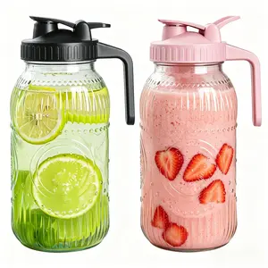 【Father's Day Gift】Vintage Half Gallon Mason Jar Pitcher Large 64 oz Wide Mouth with Lid - 2 Quart Airtight Glass Jug for Water, Juice, Milk, Tea, Iced Coffee and Drinks,Coffee Pots