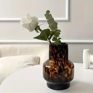 1pc Niche High-End Leopard Print Vase Glass Water Plant Pot Decor for Living Room and Dining Room Home Accessories