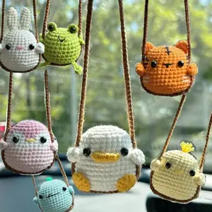 1pc Crochet Swing Animal Car Rear View Mirror Hanging, Cute Handmade Knitted Charm, Aesthetic Car Accessory For Women, Bag Pendant, Home & Office Decor