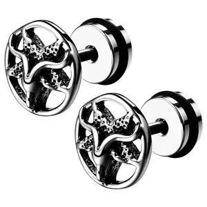 Unisex Baphomet Pentagram Earrings: Stainless Steel Gothic Satanic Goat Head Fake Plug Studs Earring Amulet Jewelry Gift for Men Women