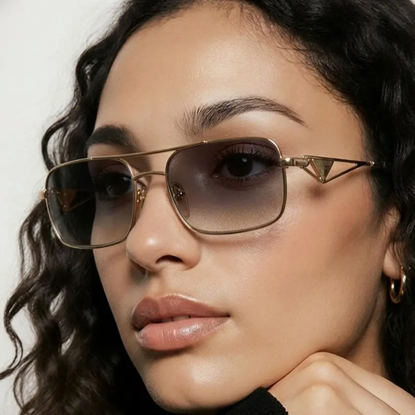 Pre-owned PRADA Sunglasses Gold Metal Frame, Elegant Modern Tinted Lenses, A52s Style