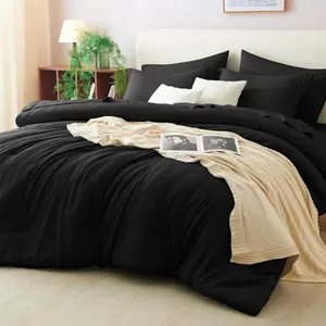 Twin Comforter Black, 5 a Bag Twin Comforter with, 5PC Sets with Down Alternative Comforter, Sheet, Flat Sheet, Pillow Sham and Pillowcase