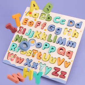 Hatwoo Wooden Alphabet Puzzle Board - A to Z 26 Uppercase Lowercase letters Wooden Jigsaw Puzzle- Suitable for Education Cognitive Development,  Wooden Early Learning Board Preschool Educational Gift