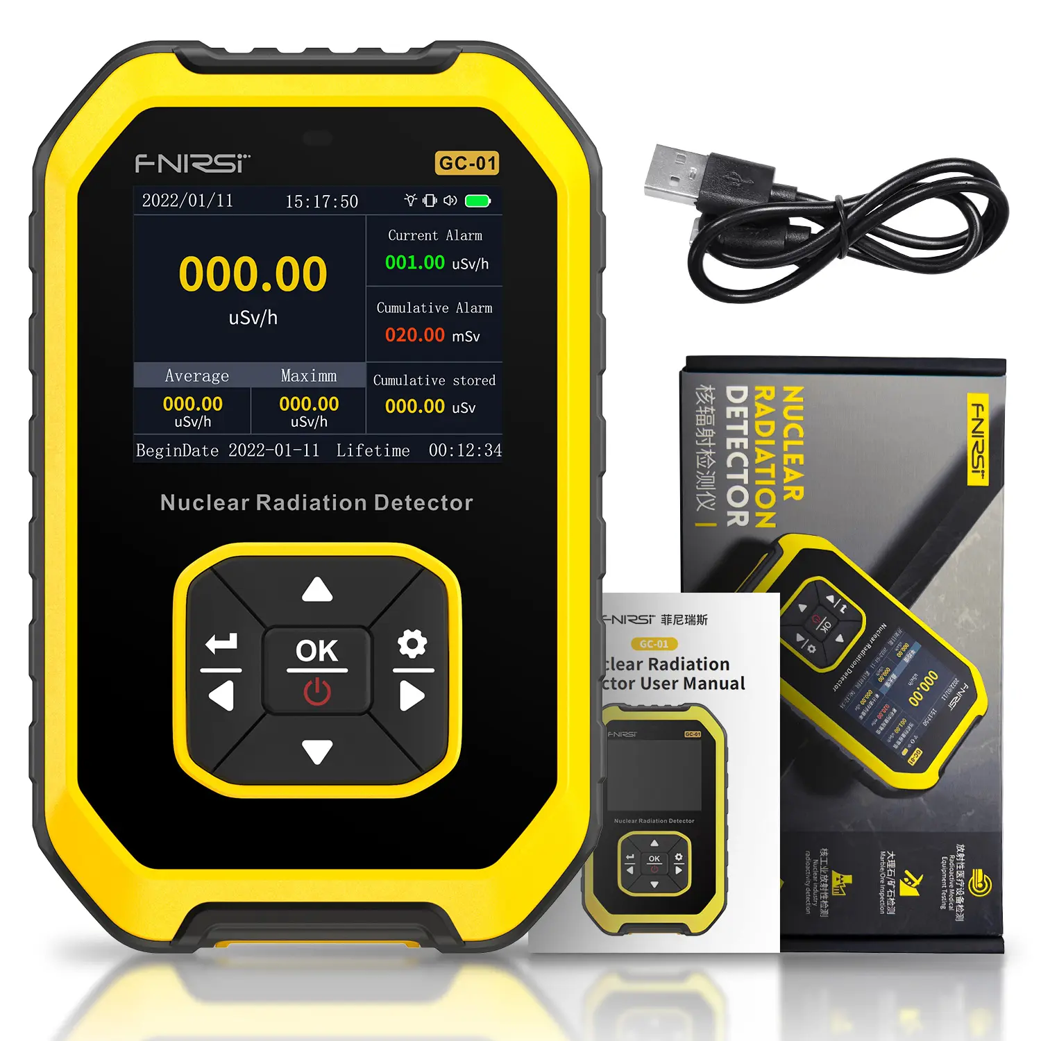 FNIRSI GC01 Nuclear Radiation Detector Geiger Counter Personal Dosimeter X Ray Gamma Ray Beta Ray Radioactivity Tester Marble Radiation Detector