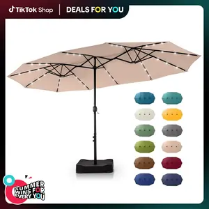 [Deals for you] PHIVILLA 15 FT Large Outdoor Double-Sided Rectangle Umbrella with LED Lights & Crank Handle, Waterproof & UV Resistant, Day & Night Use