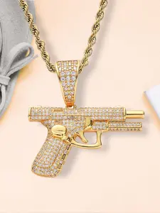 Creative Hip Hop Gun Necklace with Rhinestones, Zirconia Machine Gun Pendant Jewelry Gift for Men, Trendy Street Style Accessory