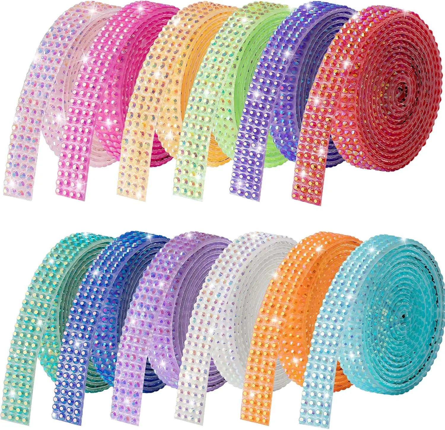 12 Rolls Self Adhesive Rhinestone Strips 12-Yard Bedazzling Bling Ribbon, Diamond Rhinestone Tape for DIY Crafts, Gift Wrapping, Home Decor, Wedding, Birthday Party and Special Event Decoration