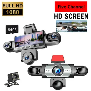 5-Channel Car Dash Cam 1080P Car DVR with 64GB Memory Card HD Screen Front Rear Left Right Cameras Night Vision 24 7 Parking Mode Car Video Surveillance Wide Angle Recording Loop Recording G Sensor Dashcam for Cars Trucks Ride Share Drivers Road Safety ti
