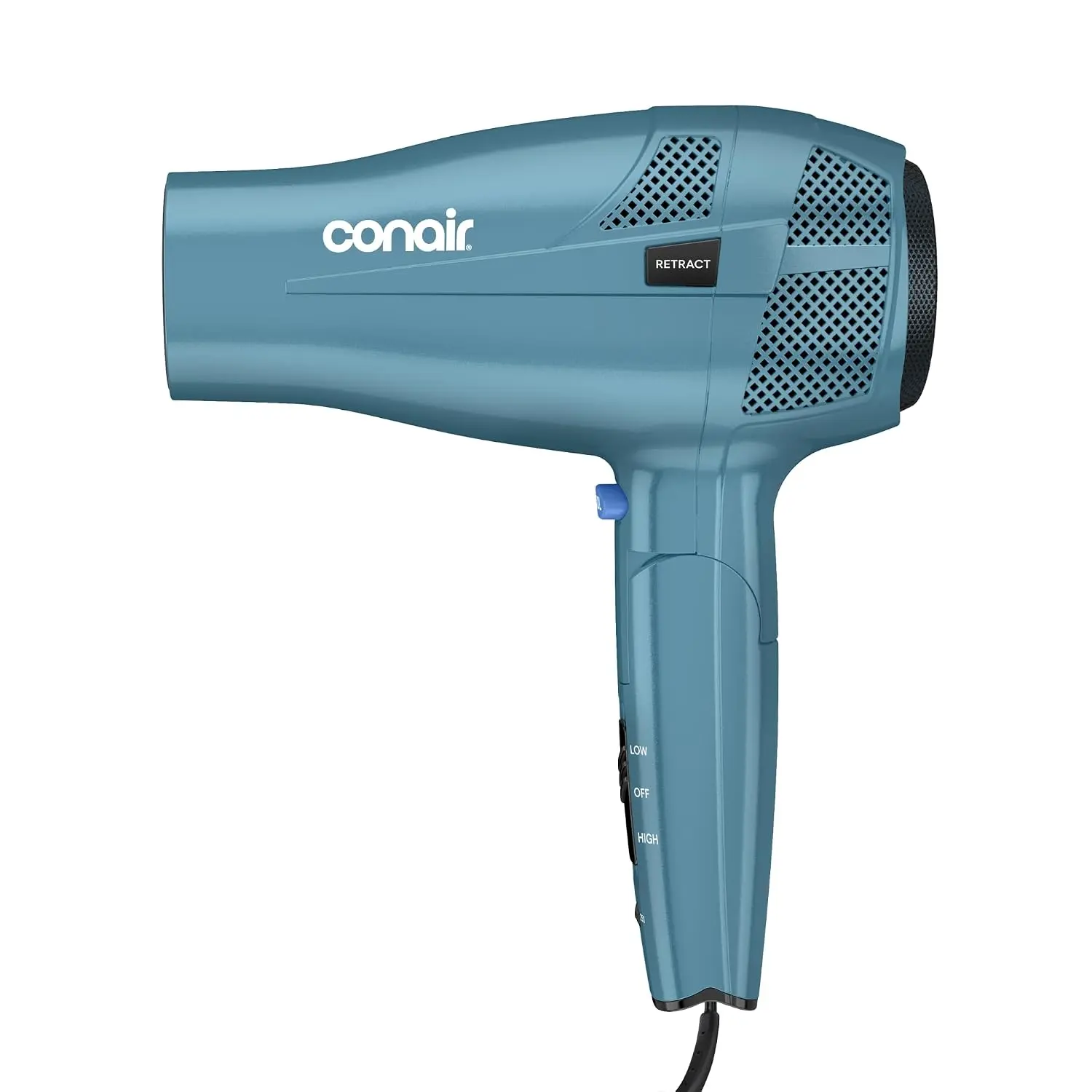 Travel Hair Dryer, 1875W, Dual Voltage, Folding Handle, Blue | Compact Blow Dryer with Retractable Cord for Home & International Travel