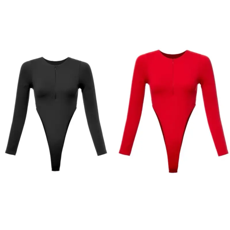 Basic Double Layered Long Sleeve Bodysuit with invisible zipper