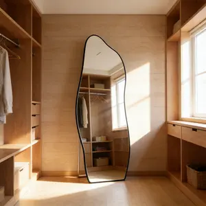 Irregular Wavy Full Length Mirror, Tempered Glass Asymmetrical Body Mirror, Modern Aesthetic Free Standing/Wall Mounted Dressing Mirror for Bedroom Closet