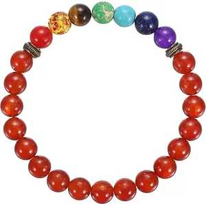 MINDDHA 8mm Gemstone Bracelets Rainbow Birthstone Healing Power Crystal Beads Elastic Stretch 7.5 Inch with Gift Box Unisex