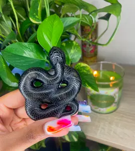 Obsidian Snake Crystal - Gold Sheen Home Ornament for Protection Against Negative Energy and Harmful Spiritual Attacks