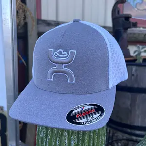 Hooey "Coach" Grey and White Flexfit Hat