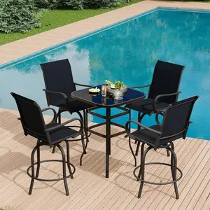 5-Piece Set Outdoor Swivel Bar Chairs, Patio High Swivel Bar Stools, All Weather High Back and Armrest Patio Chairs, Outdoor Rotating Chair Counter Height for Deck Lawn Garden Backyard