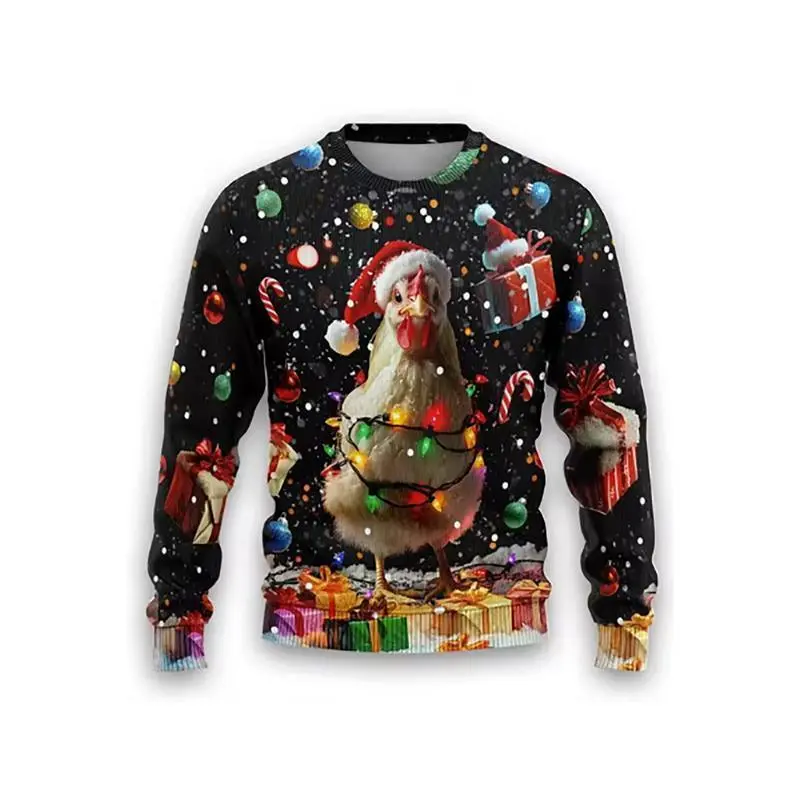 2024 New Chicken Ugly Christmas Sweaters For Men Clothes Funny Rooster Graphic Sweaters Casual Unisex Pullovers Long Sleeve Tops 2024 New Chicken Ugly Christmas Sweaters For Men Clothes Funny Rooster Graphic Sweaters Casual Unisex Pullovers Long Sleeve Tops