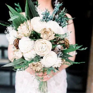 Juniper Evergreen Bouquet - Elegant Wedding Decorative Floral Arrangement with Eucalyptus, Wooden Elements, and Unique Plant Design
