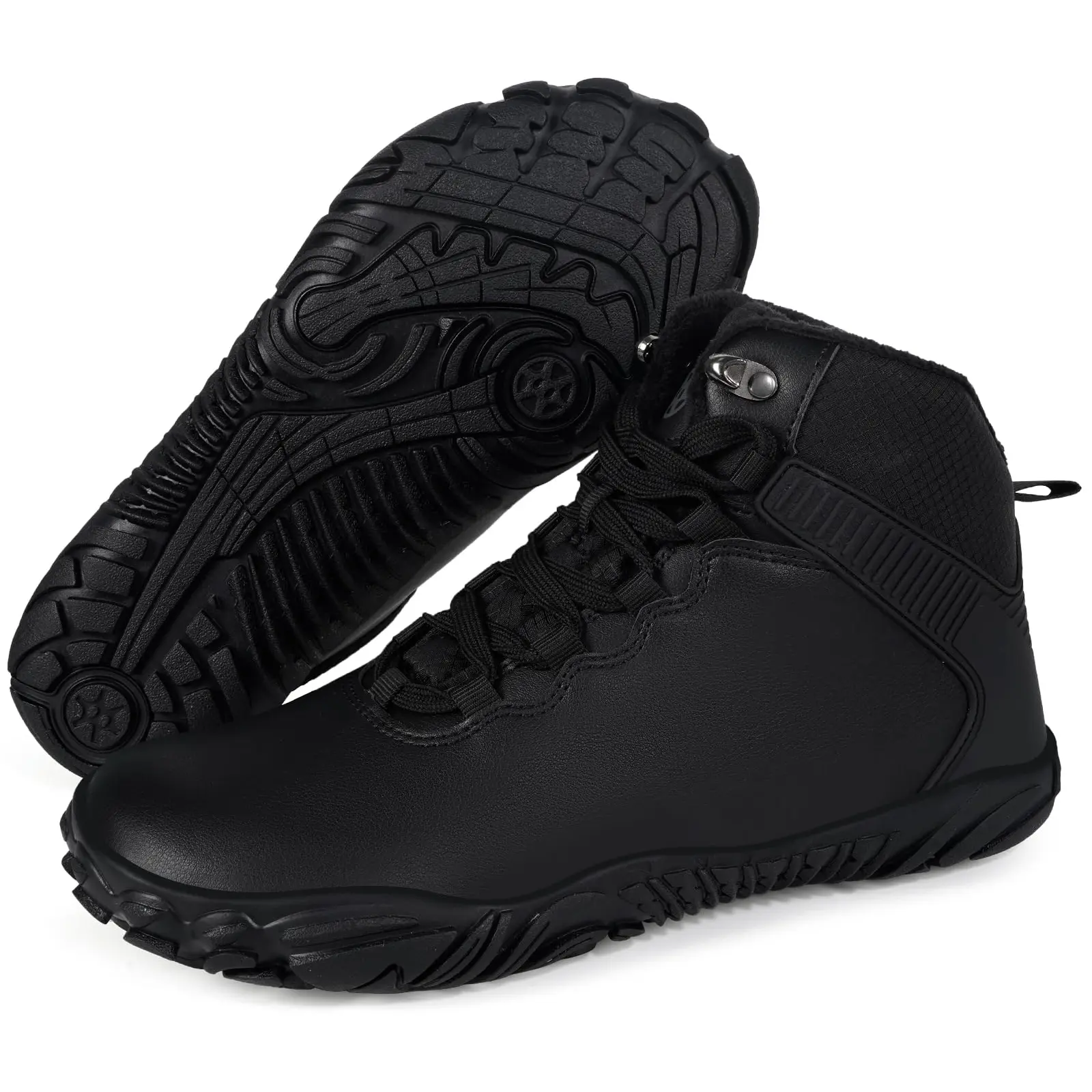 Unisex Sizes Barefoot Boots - Waterproof Winter Snow Footwear, Warm Ankle Booties with Arch Support, Wide Width Rubber Sole Hike Work Shoes, Plain Look Flat Sole