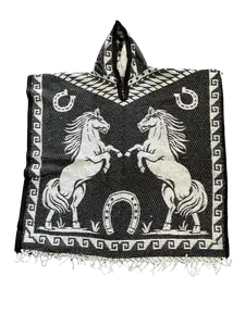 Unisex Adult Standing Horses Poncho/Gaban with Hoodie / Gorro