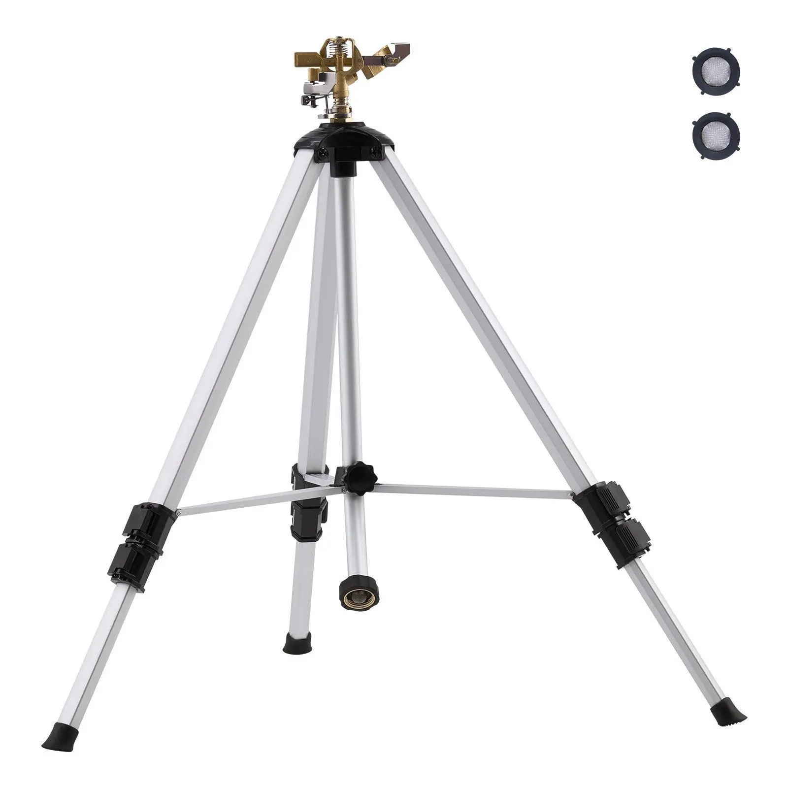【Summerfinds】VEVOR Impact Sprinkler on Tripod Base,  Heavy Duty Tripod Sprinklers with Brass Head & 3/4" Connector, 360 Degree Large Area Coverage Irrigation Sprinkler, Adjustable Heights Sprinkler for Yard Gray