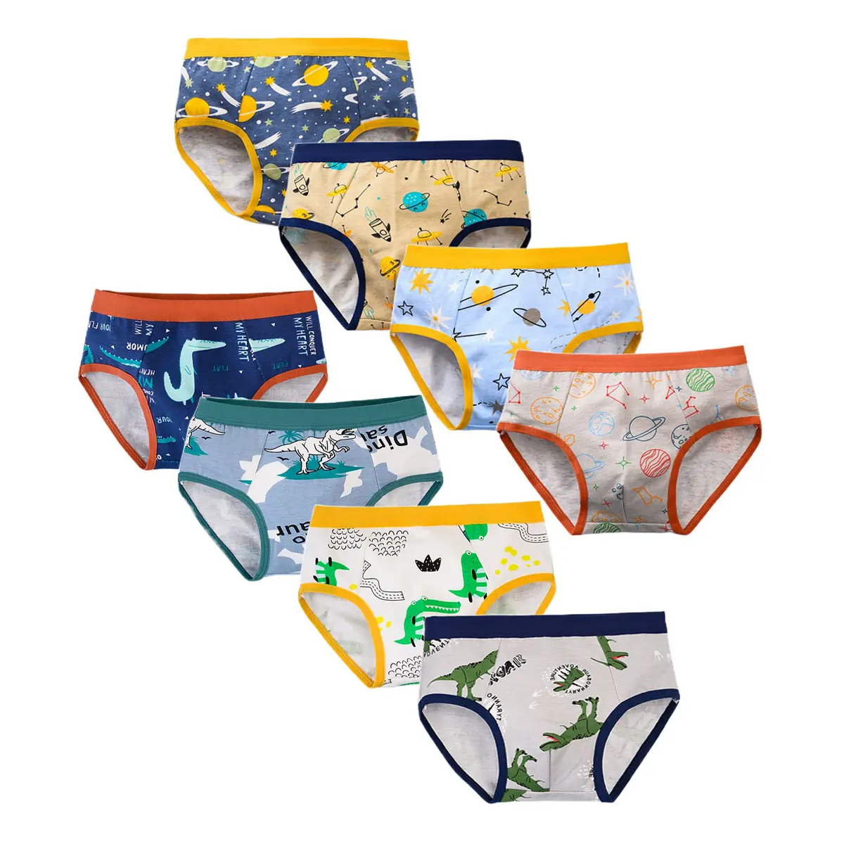 8 Pack Boys' Cotton Triangle Briefs with Cartoon Prints, Soft Breathable All Season Underwear for Kids 3-12 Yrs, Breathable Underclothes, Print Briefs, Cotton Toddler Underwear, Play, Fitted