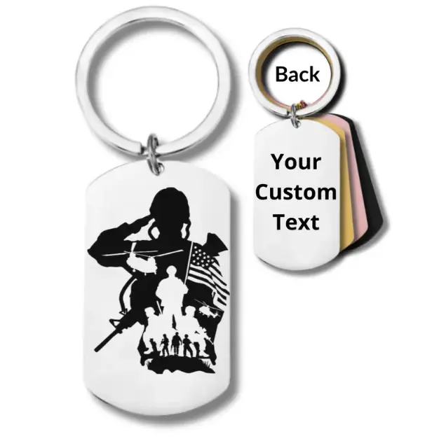 Personalized Military Keychain Custom Engraved, Veteran Gift, Soldier Gift, Memorial Day Gift, Army Dad Stainless Steel