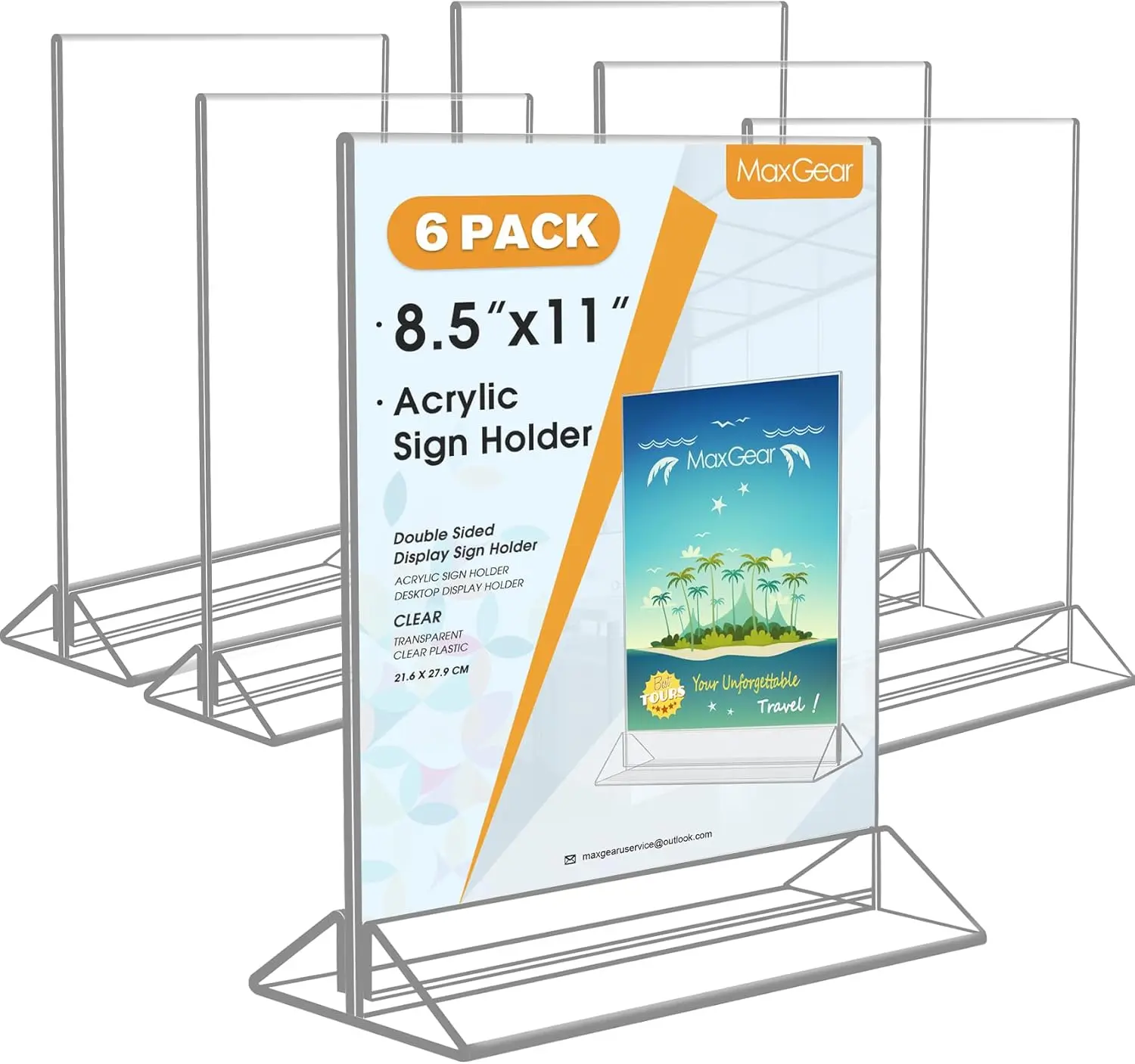 MaxGear 8.5x11 in Acrylic Sign Holder (6-Pack) - Vertical Stand, Double-Sided Table Display, Office Accessories, Desk Accessories for Office & Retail Use