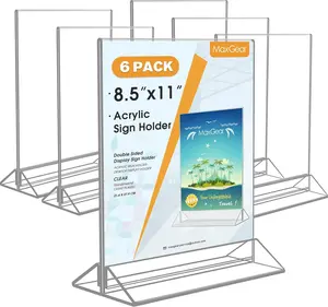 MaxGear 8.5x11 in Clear Acrylic Sign Holder (6-Pack) - Vertical Stand, Double-Sided Table Display, for Office & Retail Use