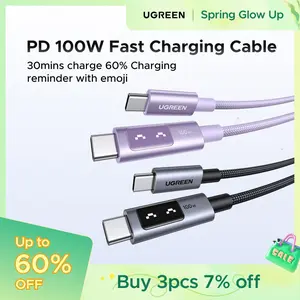 UGREEN Uno 100W  type  c Fast Charging Cable, with LED Display for iPhone 17 16/15 Plus/15 Pro Max, MacBook Pro/Air, Galaxy S24 Ultra,TikTokShopSpringGlowUp,Greenish