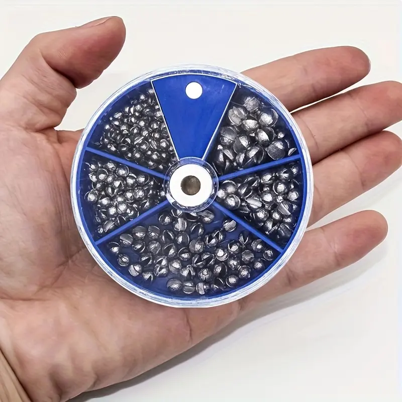 Round Lead Split Shot Sinker Kit - 210-Piece Blue Box Multi-Size Removable Terminal Tackle, 5 Sizes, Freshwater Fishing & Saltwater Angling Weights, Fishing Sinkers Equipment