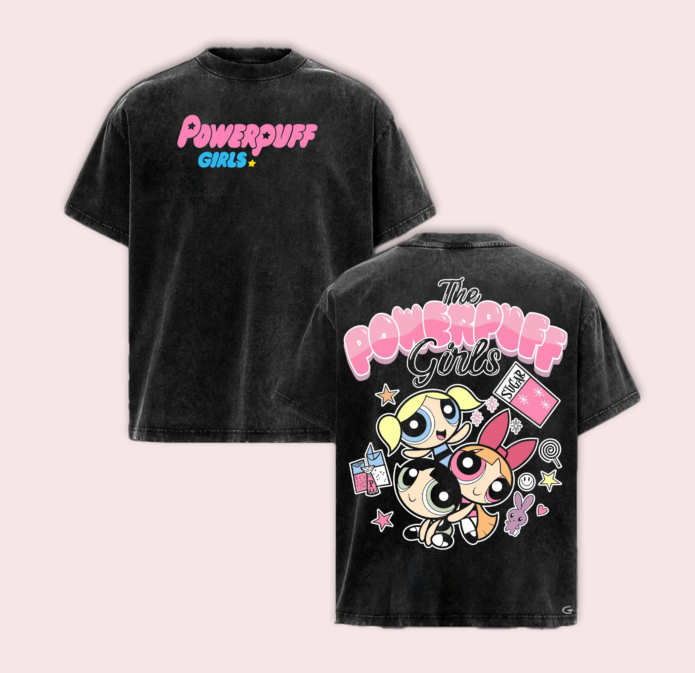 Limited Powerpuff Girls Blossom Bubbles Buttercup Oversized Washed Tee, Vintage 90s Anime Graphic Shirt, Acid Wash Lightweight Cotton Top, Retro Cartoon Streetwear Menswear Vacation Daily Outfit Gift unisex anime merch