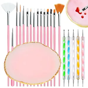 Nail Art Brush Set, 21pcs/set Nail Art Painting Brushes with Dot Pen & Palette, Nail Art Tools, Professional Manicure Tool for Home & Salon Use
